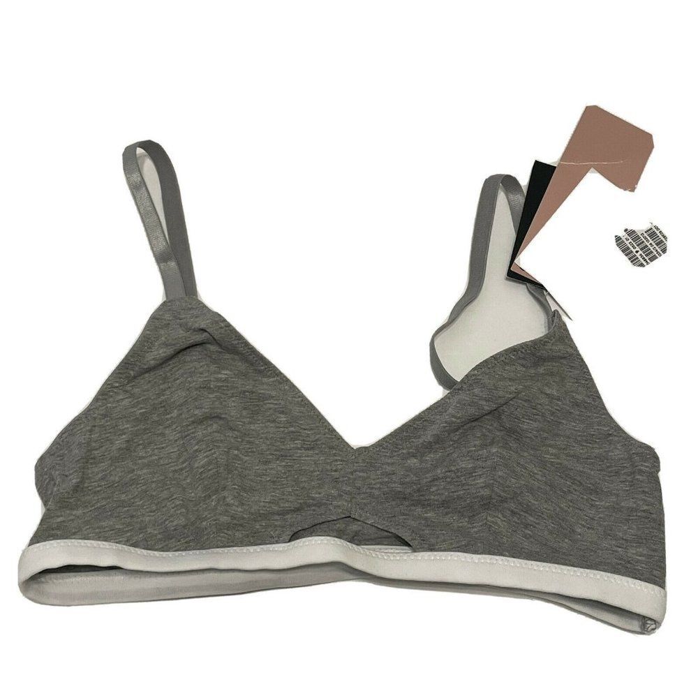 NWT H&M Bra sz 6 White/Gray Wireless Unlined Adjustable Straps Pullover